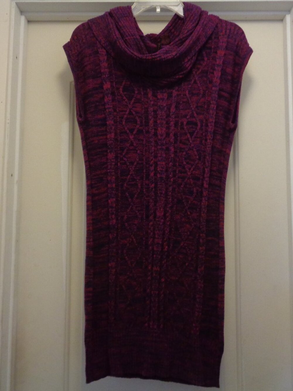 CABLE KNIT SWEATER GIRL PINK & PURPLE COWL DRESS BY HEART N CRUSH X L